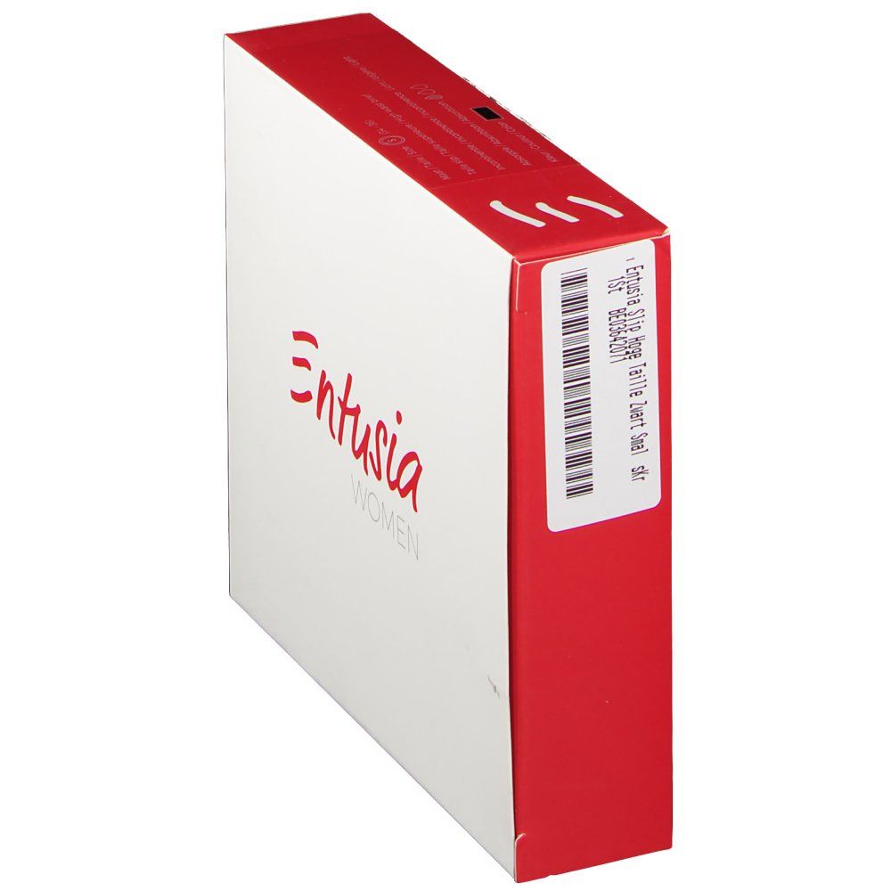 Emballage Entusia® Woman. Boîte blanche avec accent rouge et informations sur le produit.