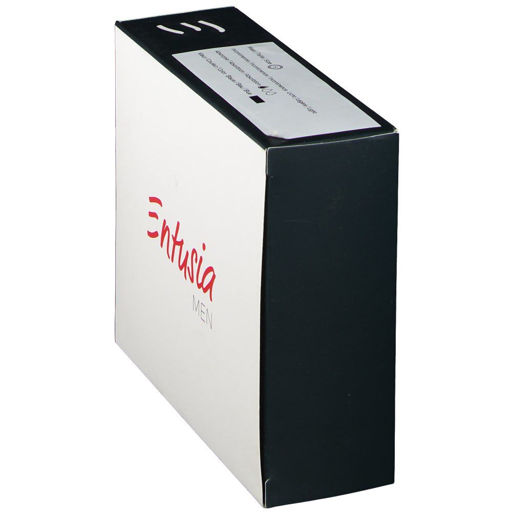 Emballage pour boxer homme. Blanc avec côté noir. Inscription rouge : Entusia MEN.