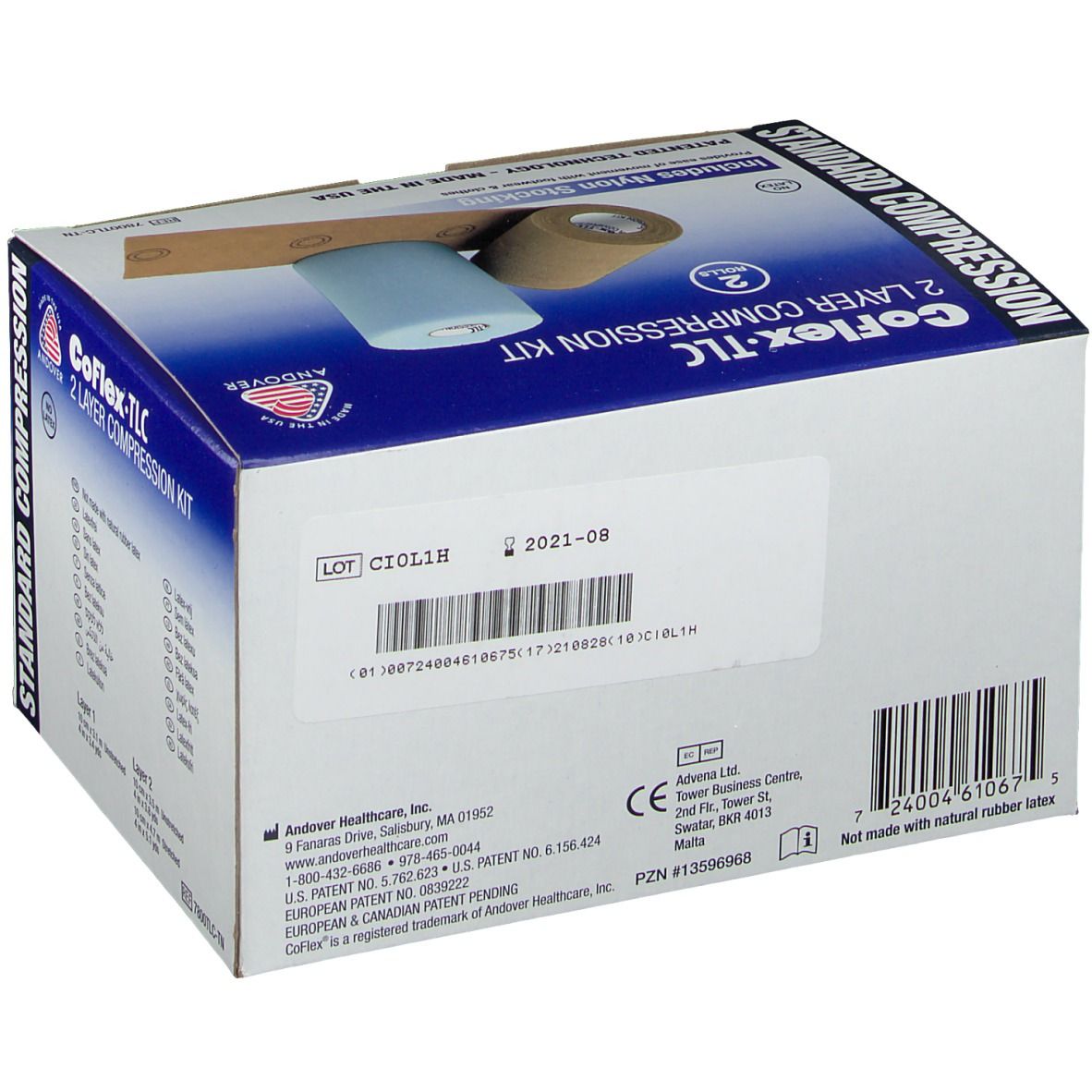 Kit de compression. Contient un bas en nylon. Compresse à 2 couches, 35-40 mmHg. 4 pouces. Contrôle des odeurs. Sans latex naturel.
