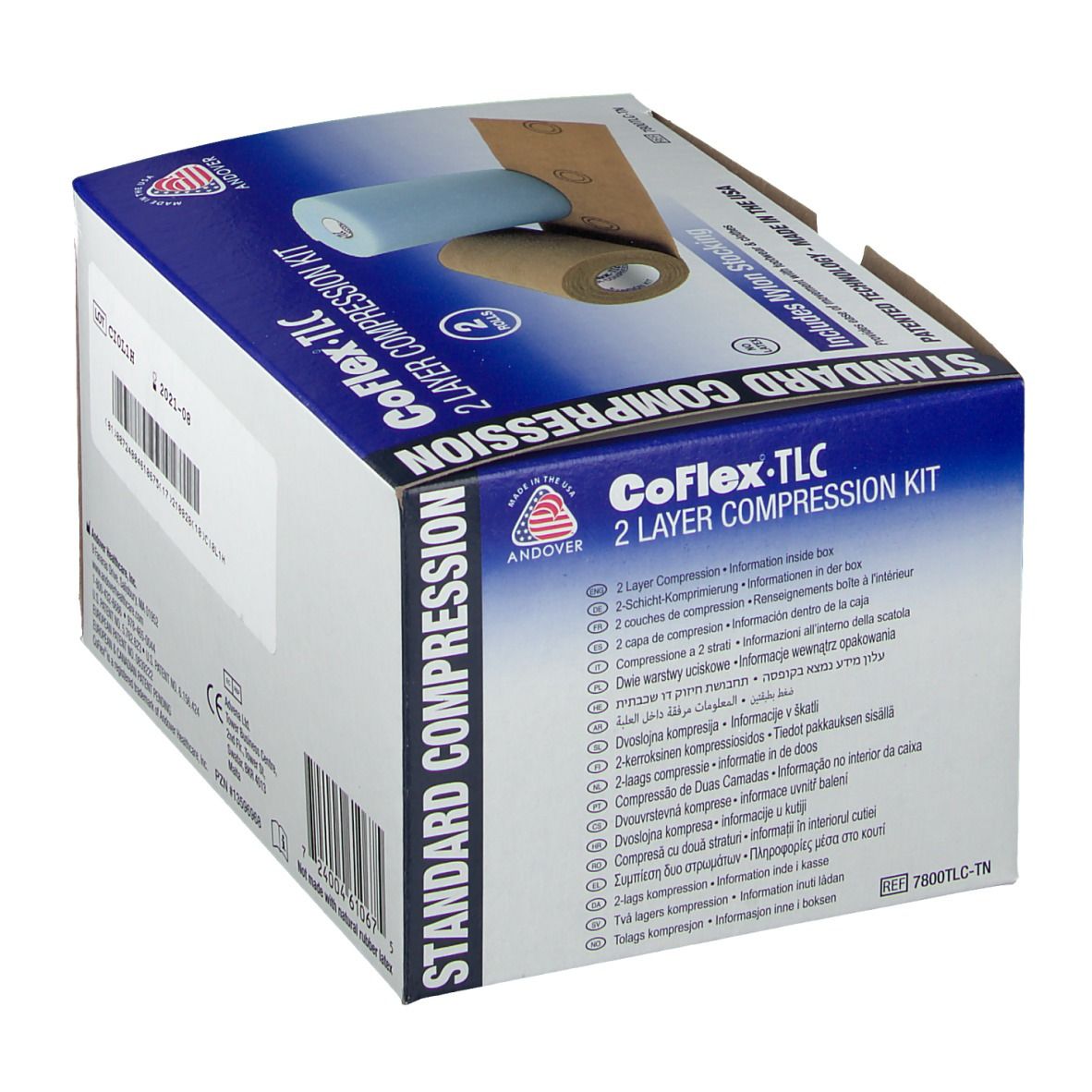 Kit de compression. Contient un bas en nylon. Compresse à 2 couches, 35-40 mmHg. 4 pouces. Contrôle des odeurs. Sans latex naturel.