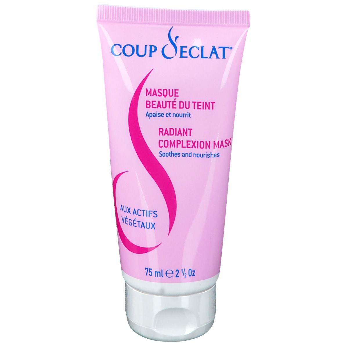 Tube rose "COUP D'ÉCLAT". "Masque" et "BEAUTÉ DU TEINT" visibles. Contenance 75 ml.
