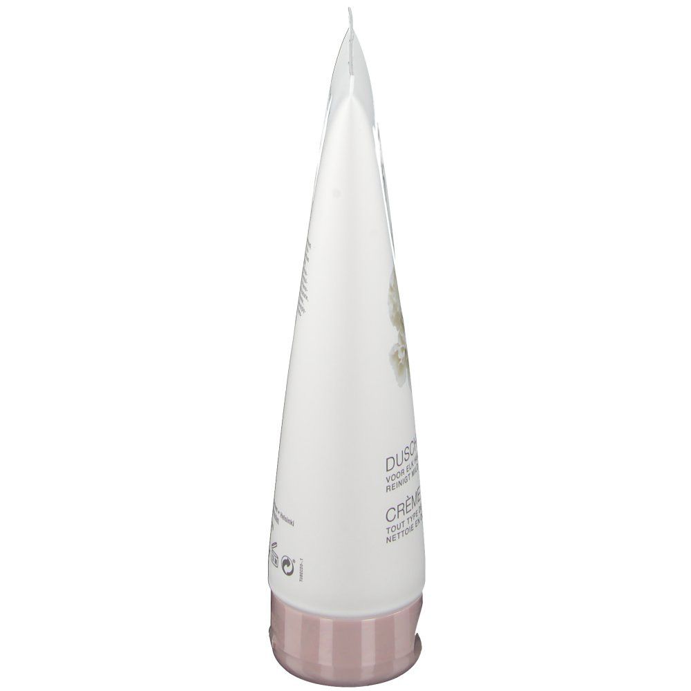 Tube blanc avec bouchon rose. Nom du produit et autres informations imprimées.
