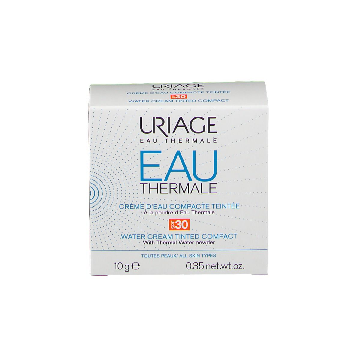 Crème d'eau compacte teintée SPF30 Uriage. Emballage fermé.