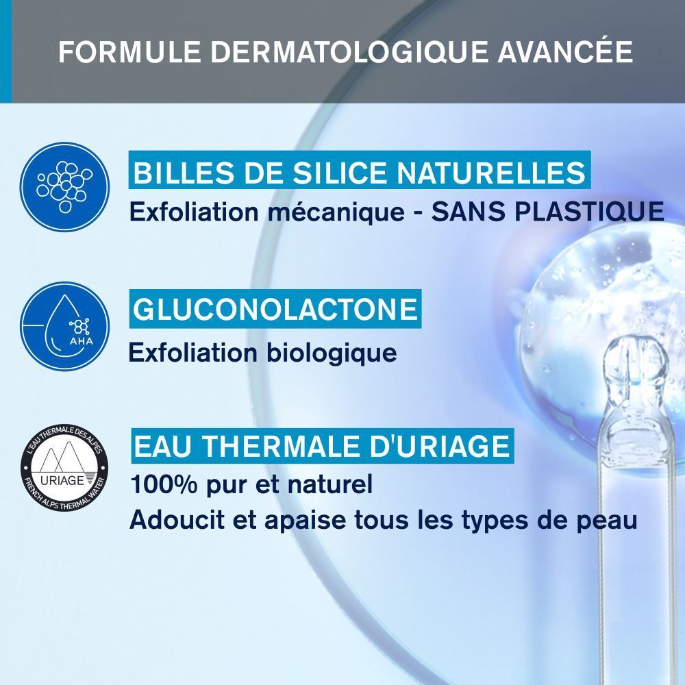 Dos du tube de Crème Gommante Corps Uriage. Informations et ingrédients du produit.