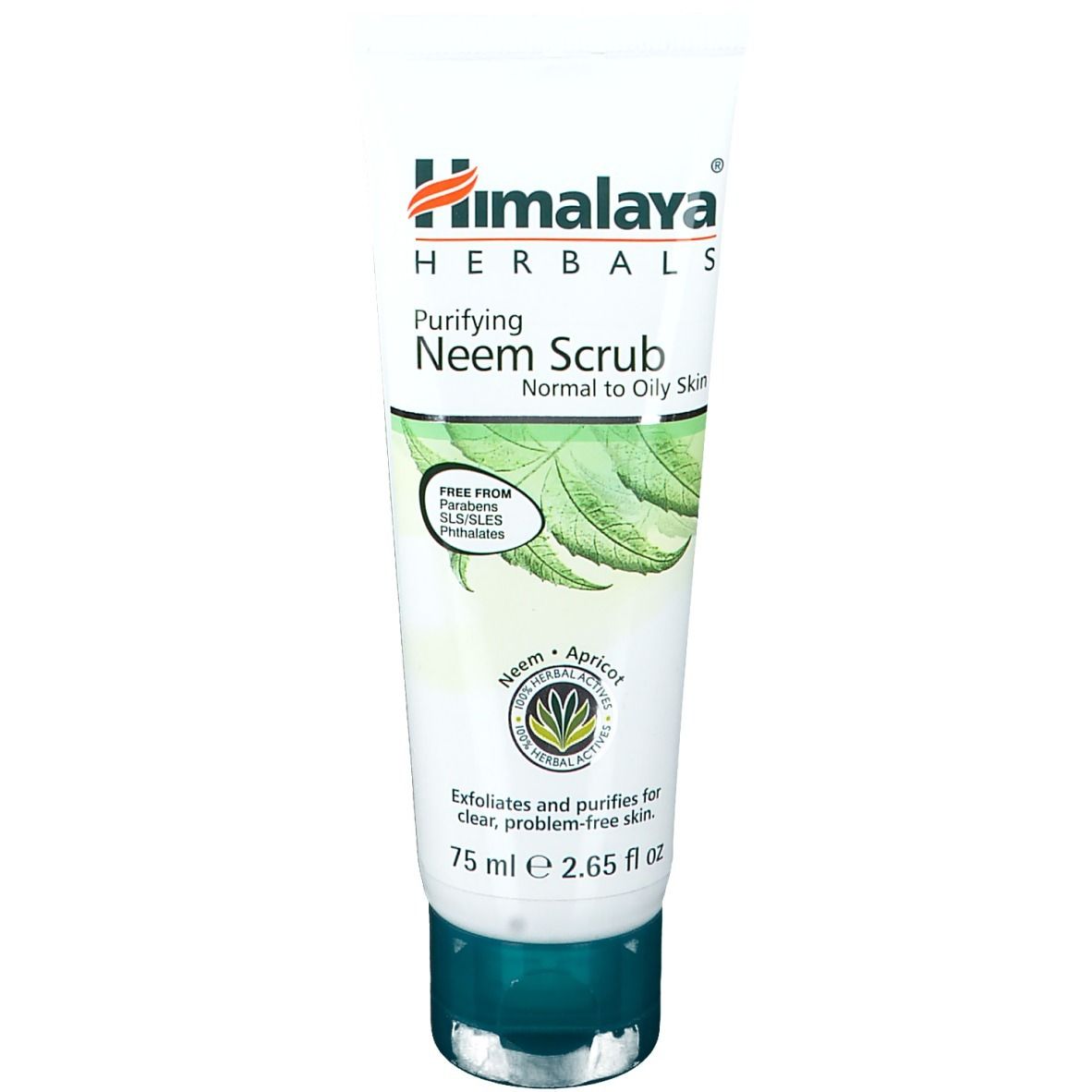 Himalaya® Peeling-Tube. Weiß, mit grünem Blattmotiv und Schriftzug. Enthält Neem-Extrakt. 75 ml.