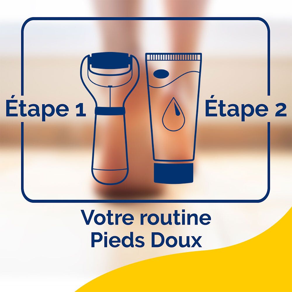 Étapes de soins des pieds. Étape 1 : râpe. Étape 2 : crème.