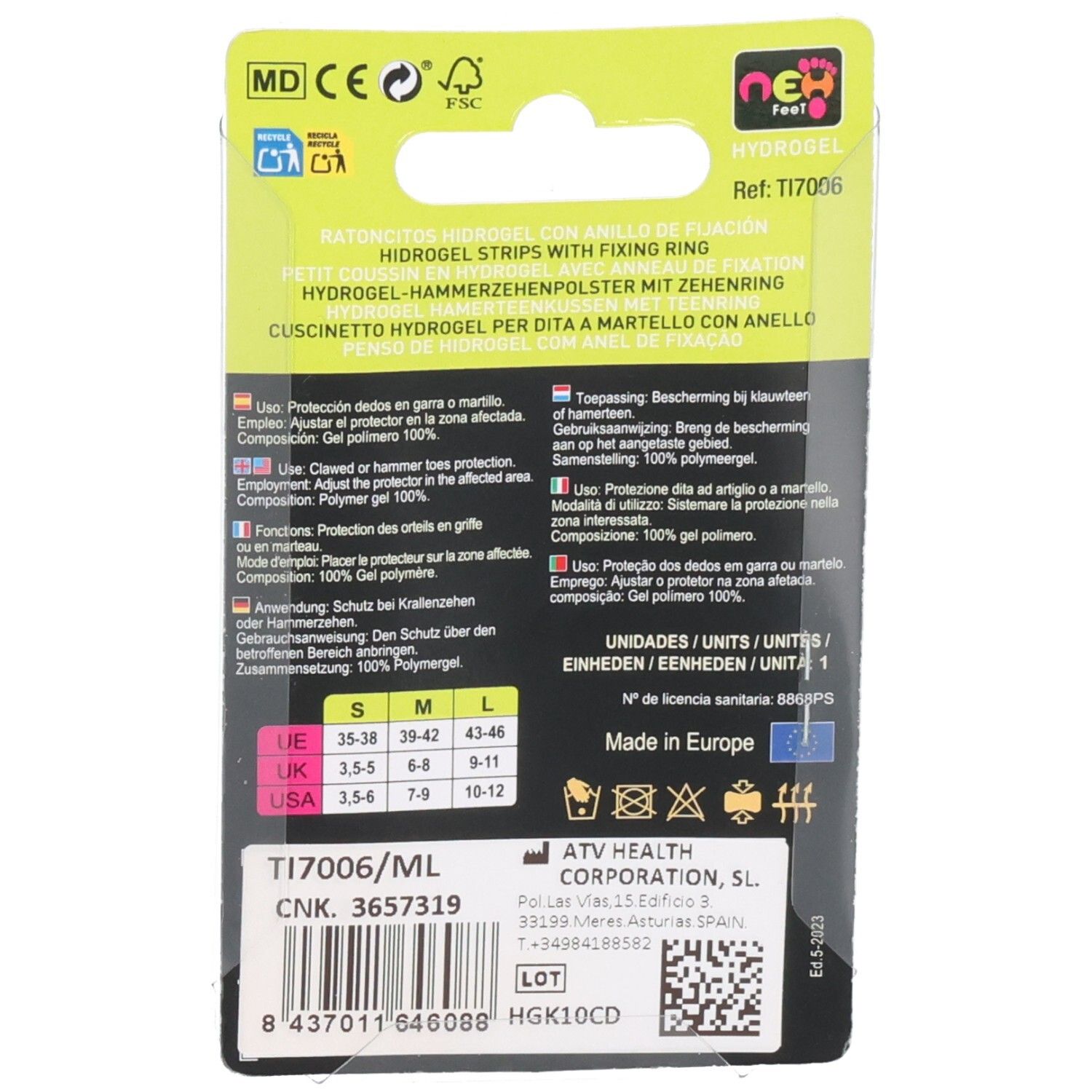 Rückseite der Verpackung mit Produktinformationen und Zertifizierungen.