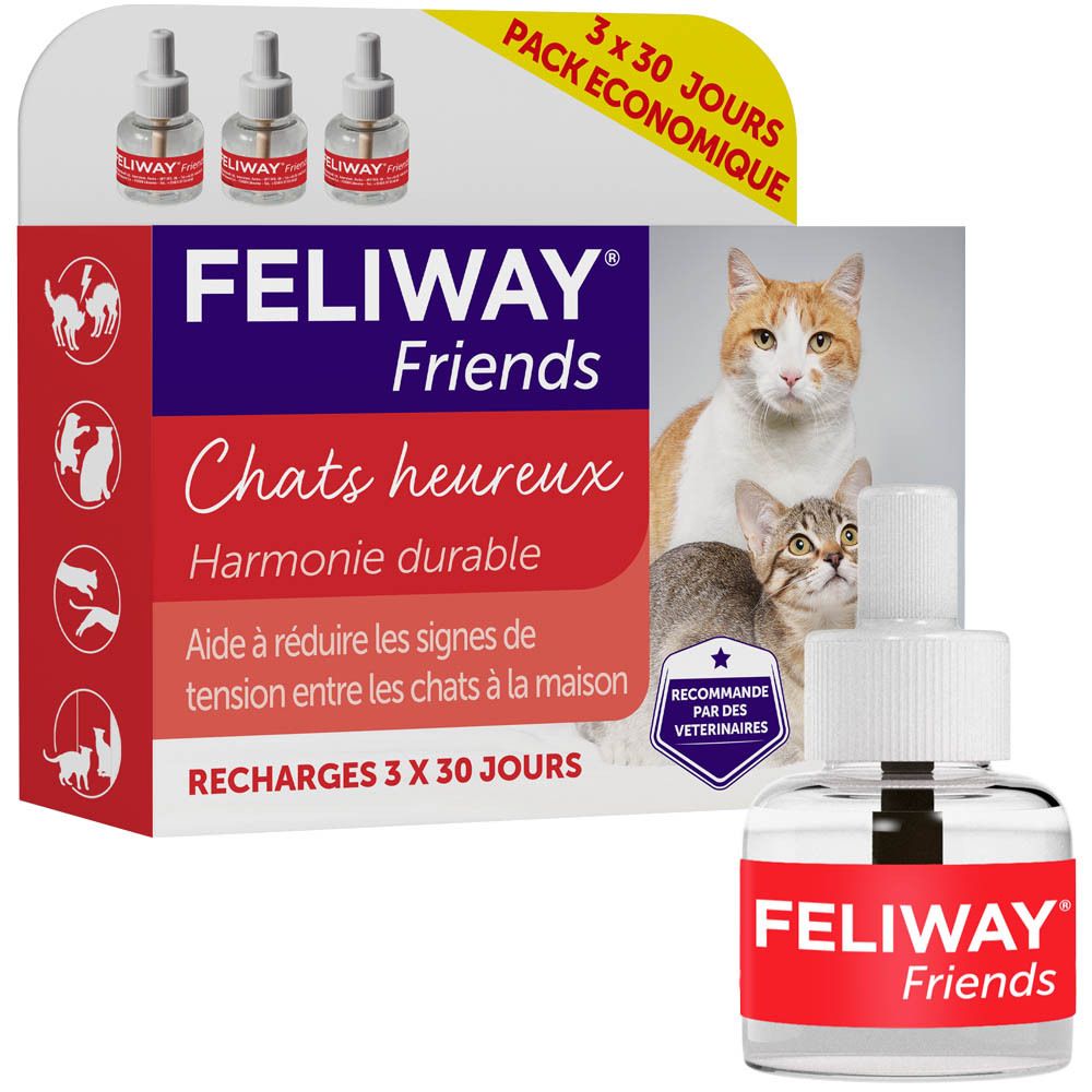FELIWAY® FRIENDS, 3 recharges. Aide à réduire les tensions entre les chats.