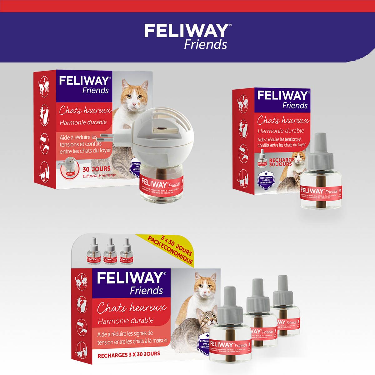 FELIWAY® FRIENDS. 3 recharges. Aide à réduire les tensions entre les chats.