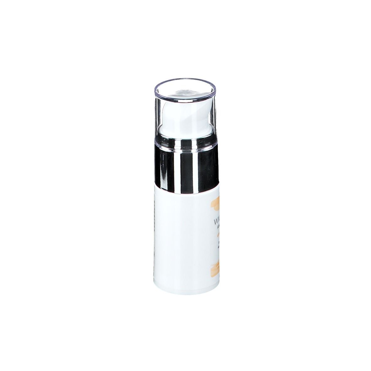Weiße Flasche mit silbernem Pumpkopf. Beschriftung: WIOTECH ANTI-AGING LIFTING SERUM. Für alle Hauttypen.