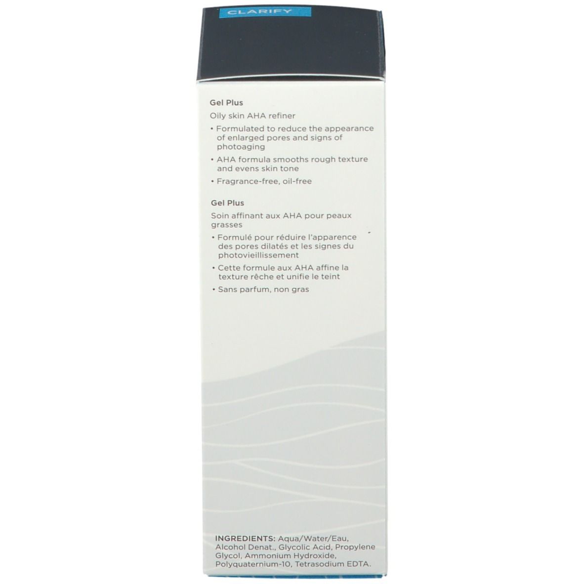 Seitenansicht der Produktverpackung. Text mit Produktinformationen, Inhaltsstoffen und Anwendungshinweisen.
