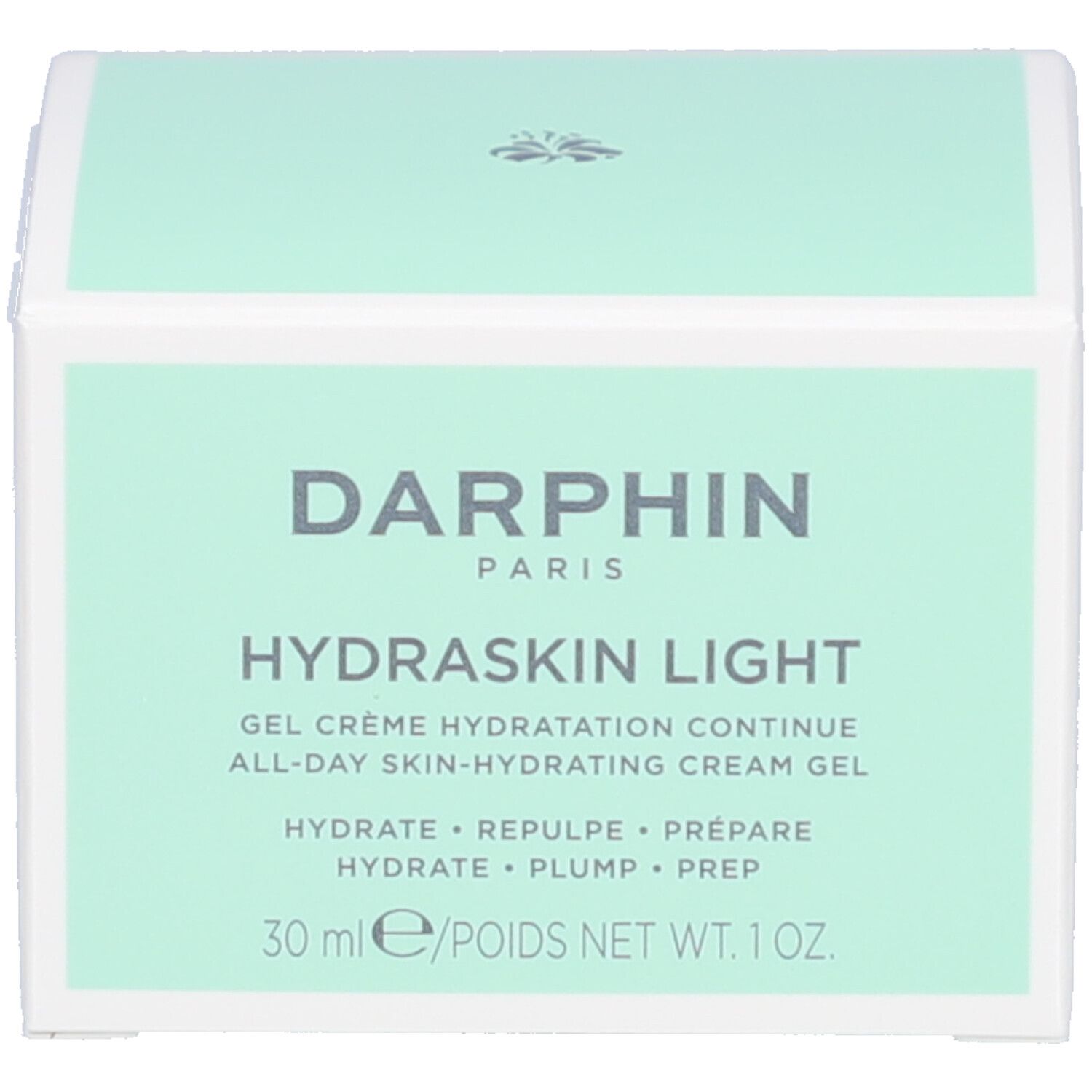 Schachtel mit Aufschrift: Darphin Hydraskin Light. 30 ml. Text in Englisch und Französisch.