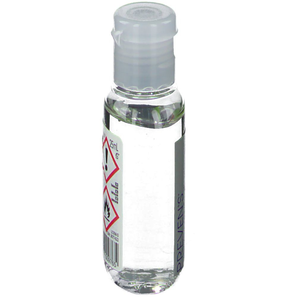 Flacon transparent avec bouchon blanc. Étiquette avec symboles d'avertissement et texte.