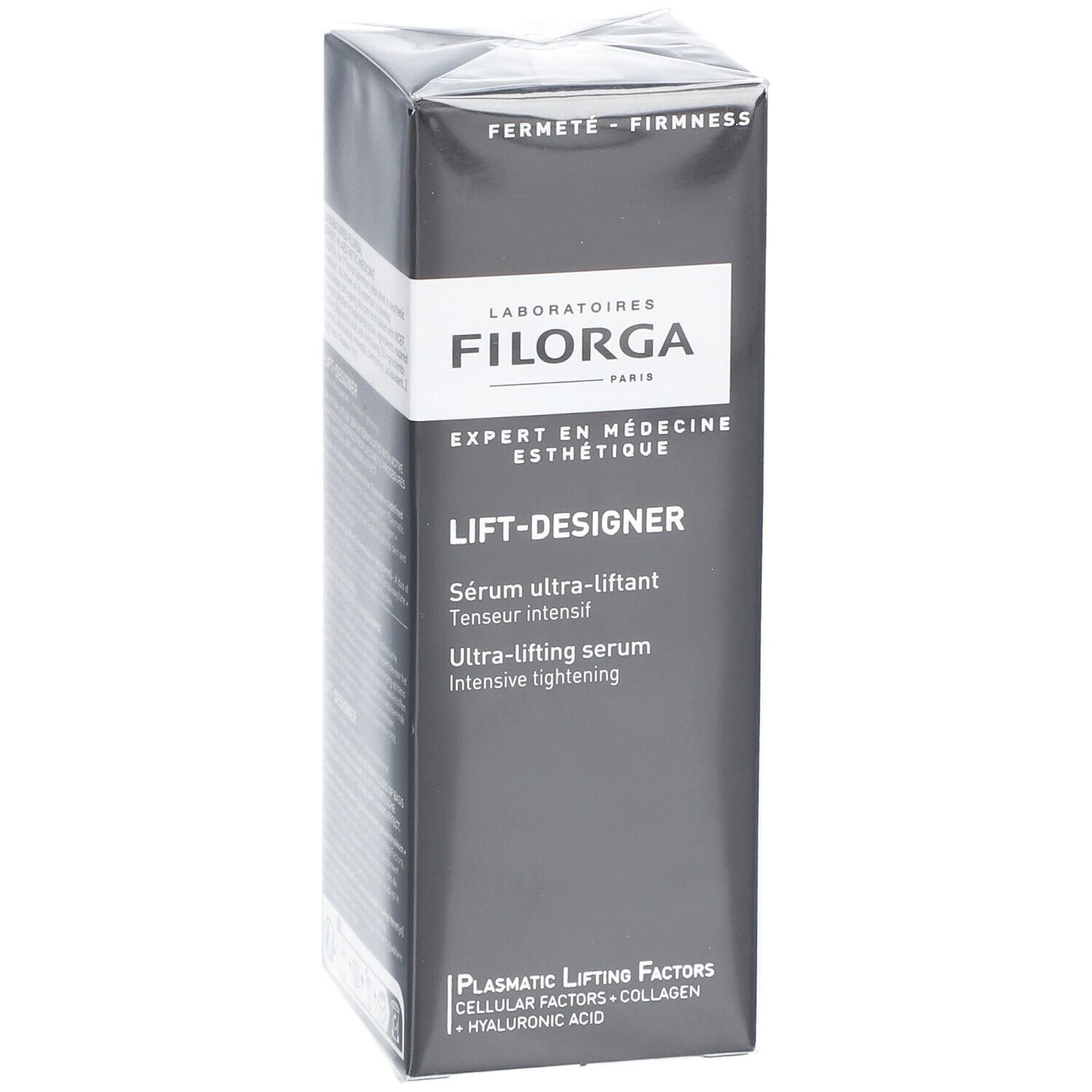 Zwarte doos FILORGA LIFT-DESIGNER. Sérum ultra-liftant, Tenseur intensif. Bevat plasmavormende liftfactoren.