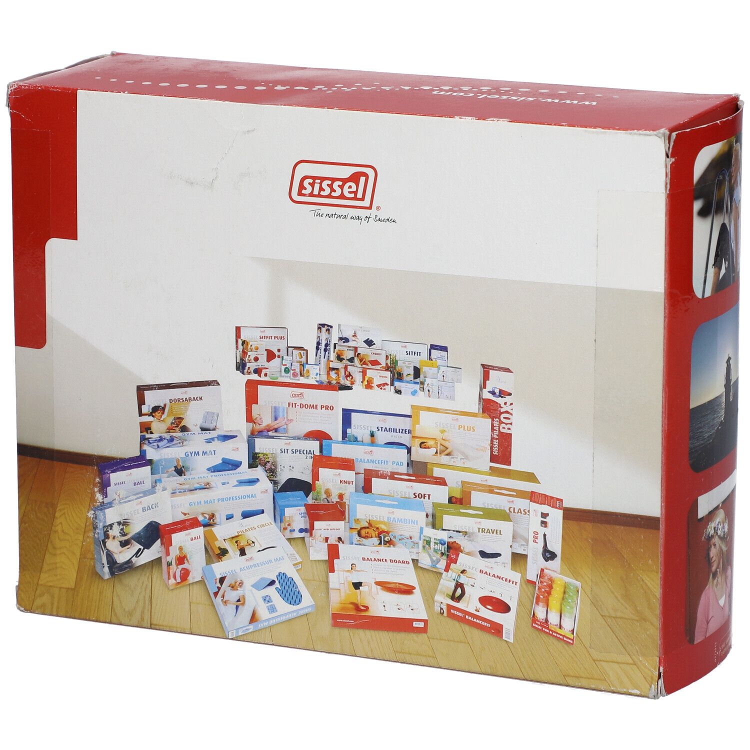 Verpackung mit Sissel Logo und einer Collage verschiedener Produkte.