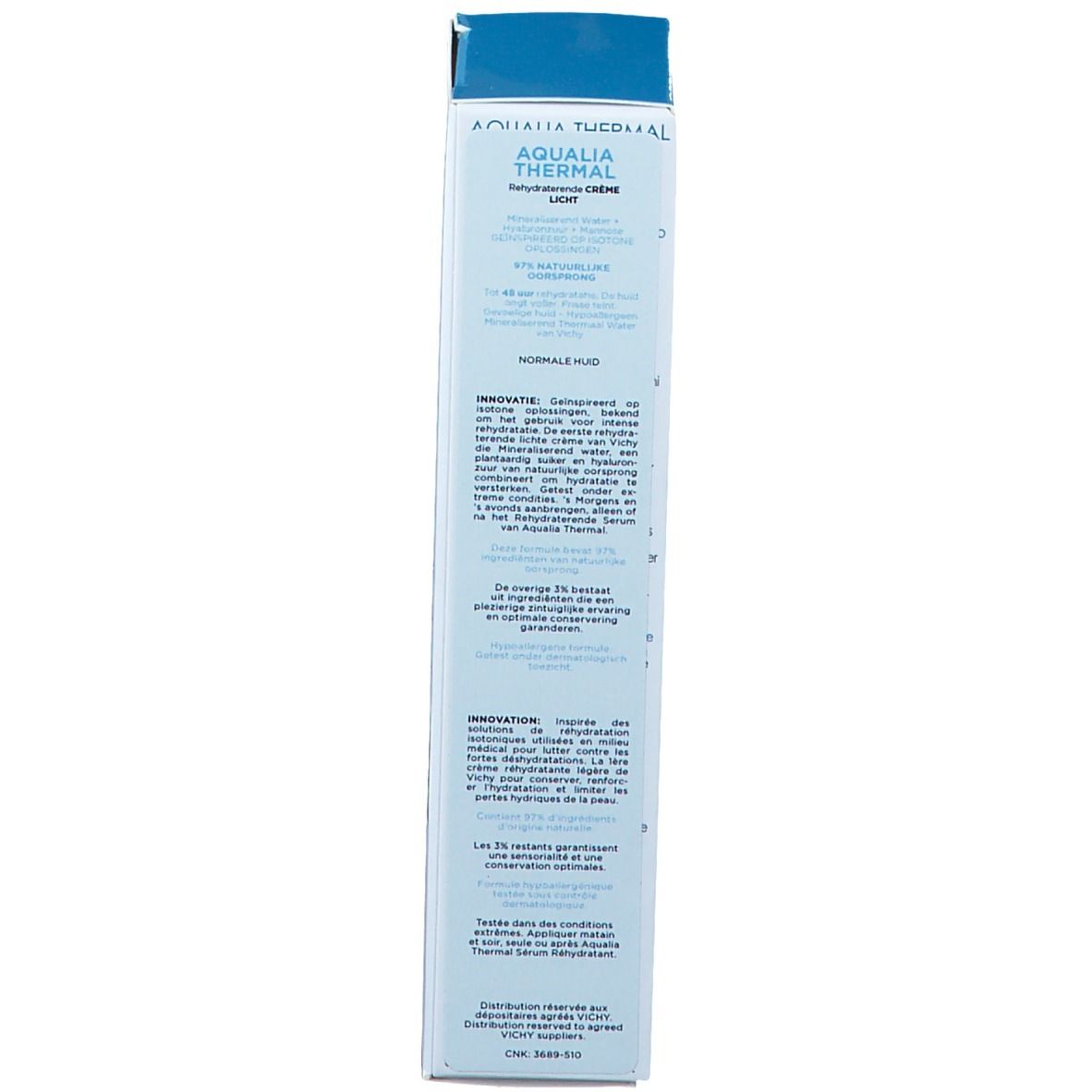 Dos de l'emballage. Texte en plusieurs langues. 30ml.