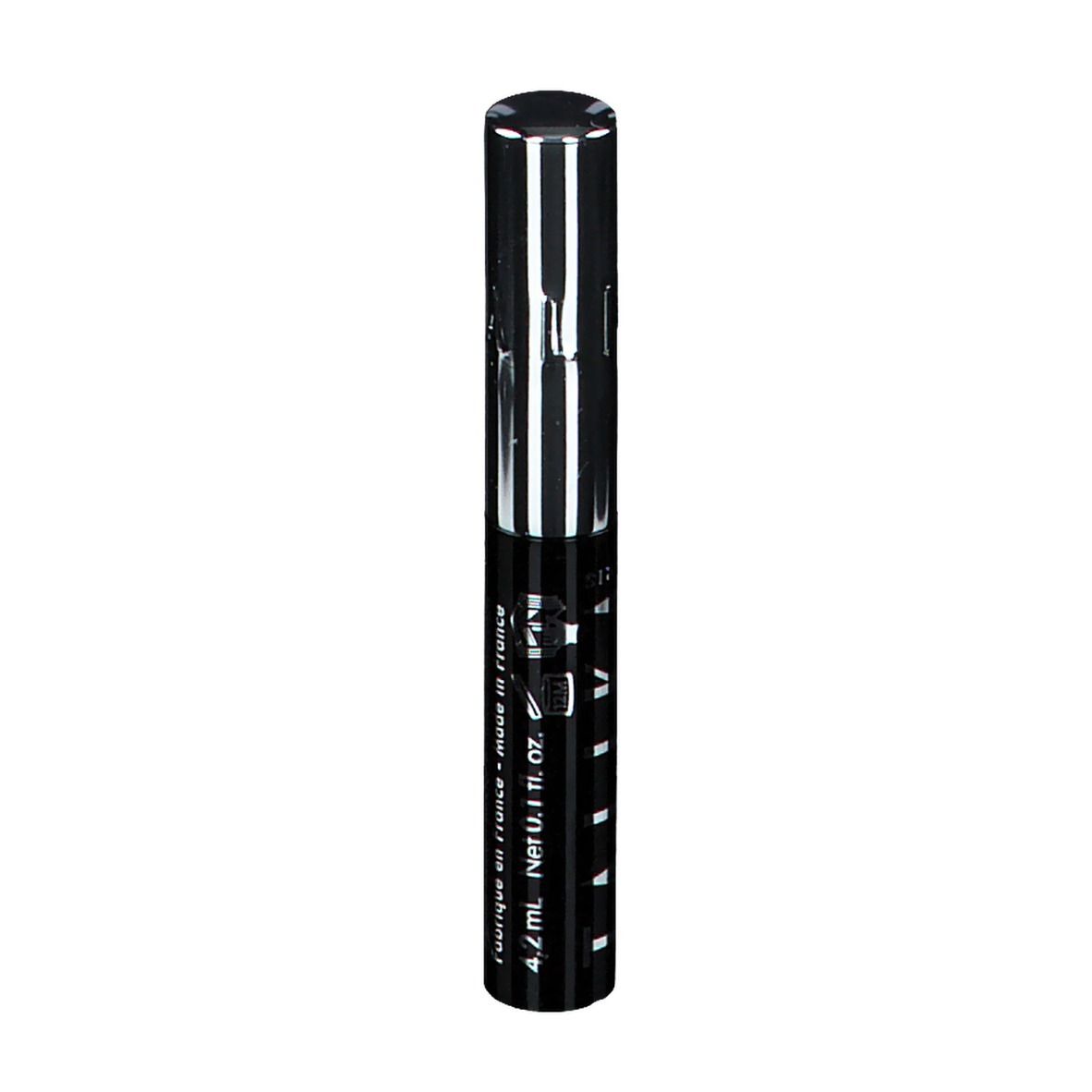 Zwarte wenkbrauwverf tube. Zilveren dop, zwarte behuizing met witte tekst. Tekst: TALIKA, 4,7 ml, made in France.