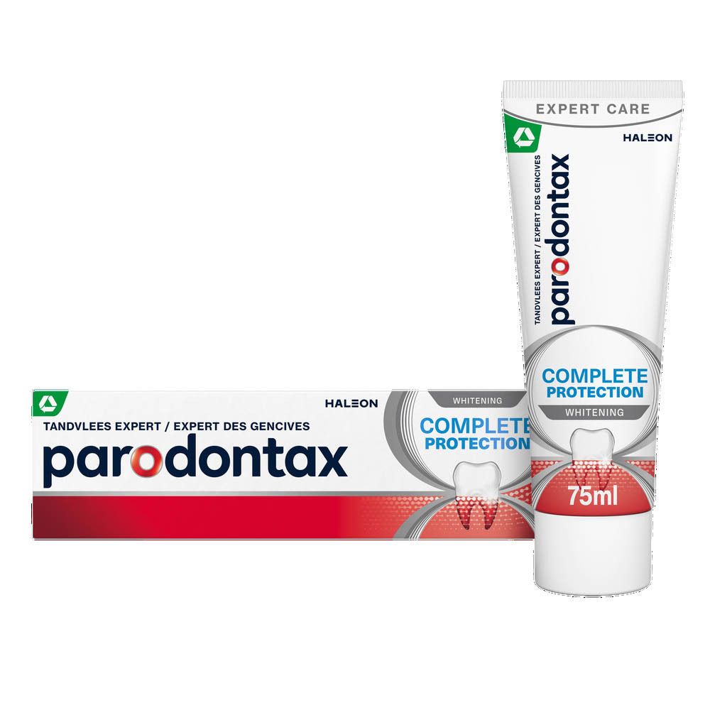 Tube et emballage de dentifrice. Parodontax Complete Protection, blanchiment. 75ml.