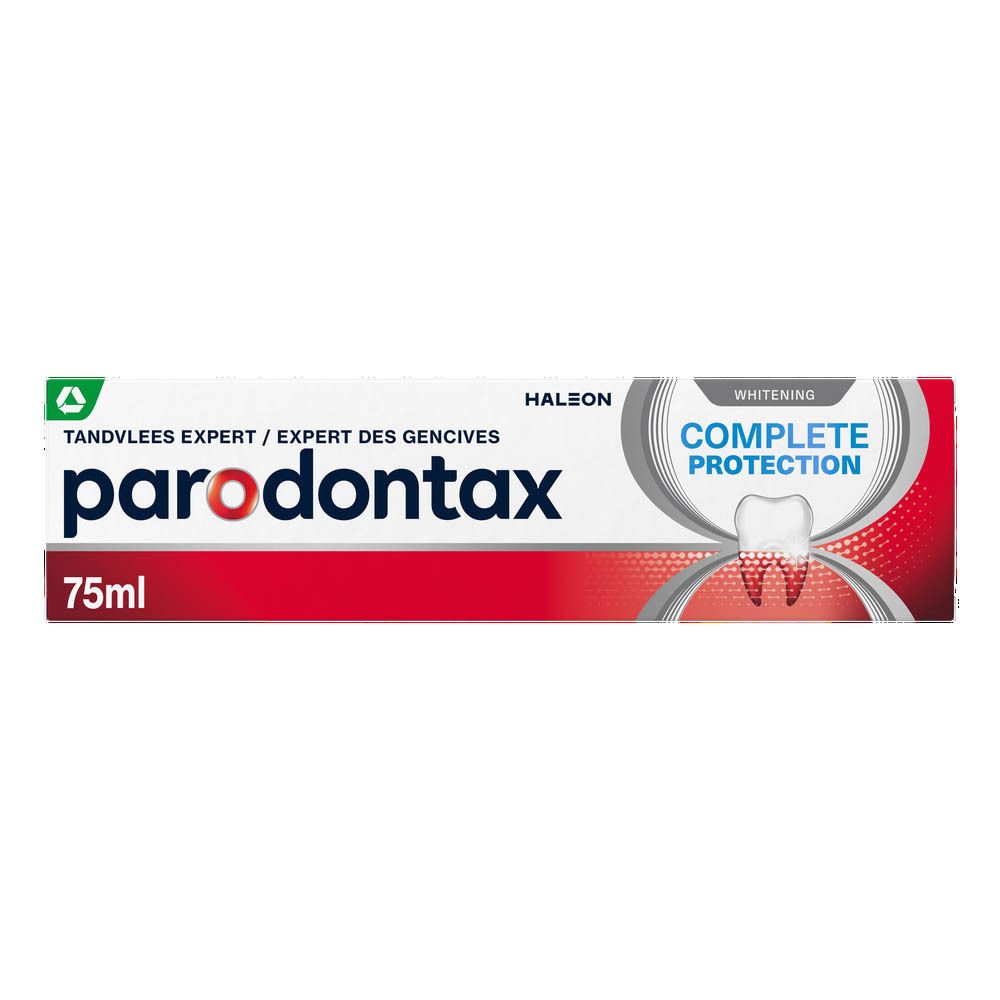 Tube et emballage de dentifrice. Parodontax Complete Protection, blanchiment. 75ml.