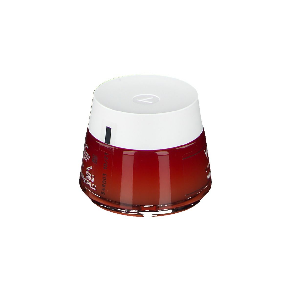 Pot rouge avec couvercle blanc. Texte et inscription sur le côté.