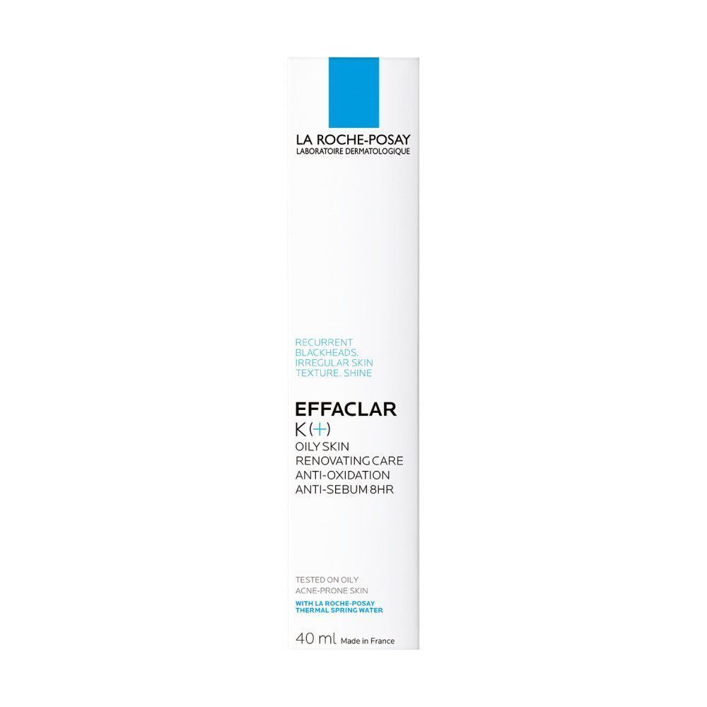 Achterkant La Roche-Posay Effaclar K(+) tube. Tekst en symbolen. 40 ml/37 g.