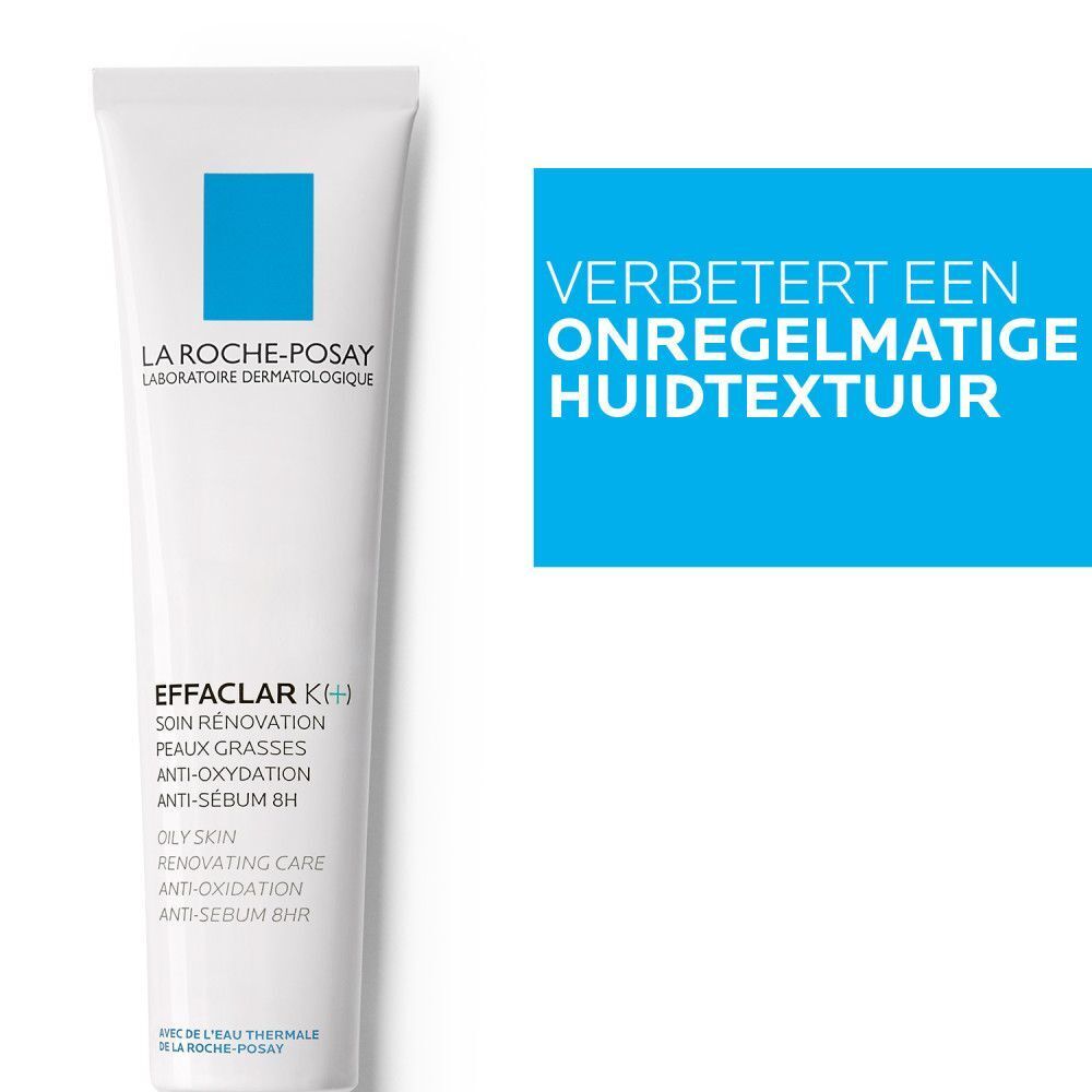 La Roche-Posay Effaclar K(+) verpakking. Tekst en symbolen. 40 ml.
