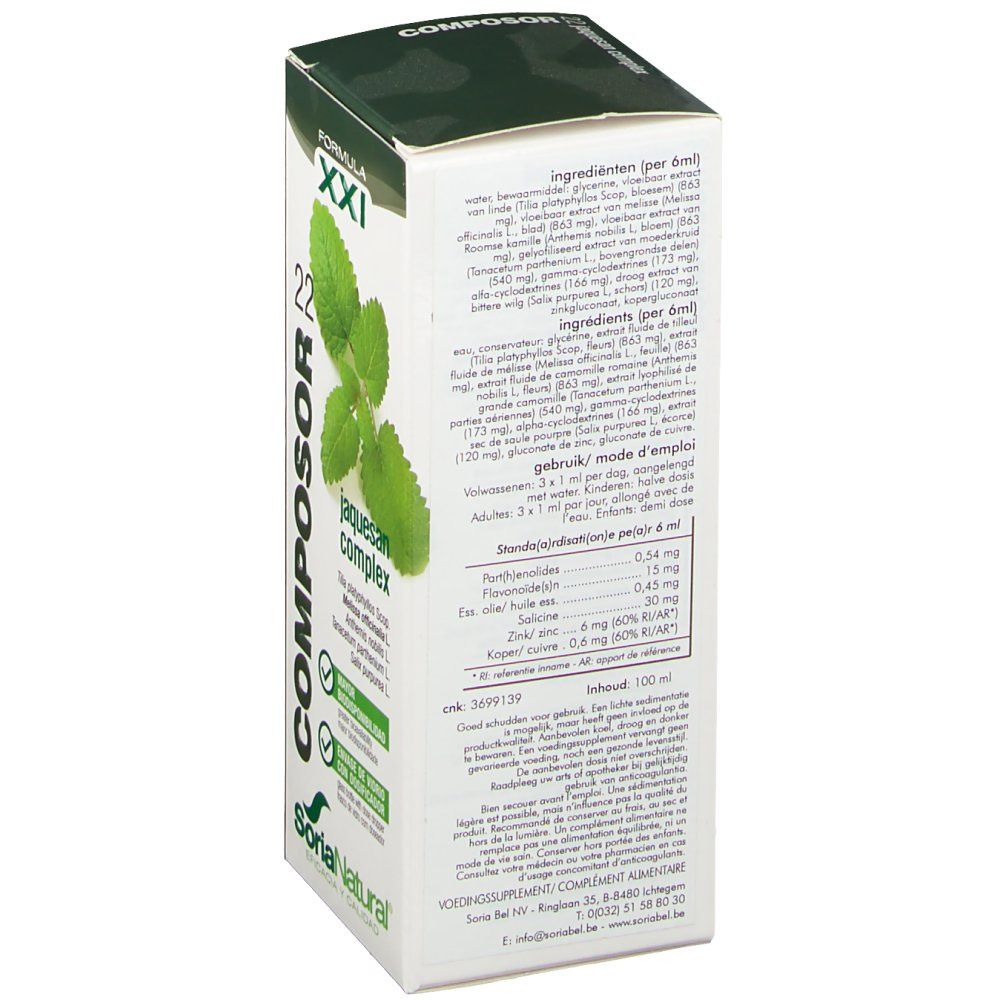 Karton mit Produktinformationen. Aufschrift: Composor 22 Jaquesan Complex. Enthält Inhaltsstoffe und Dosierung.