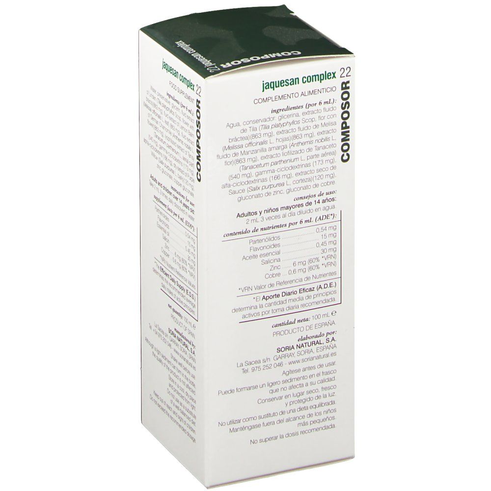 Karton mit Produktinformationen. Aufschrift: Composor 22 Jaquesan Complex. Enthält Inhaltsstoffe und Dosierung.