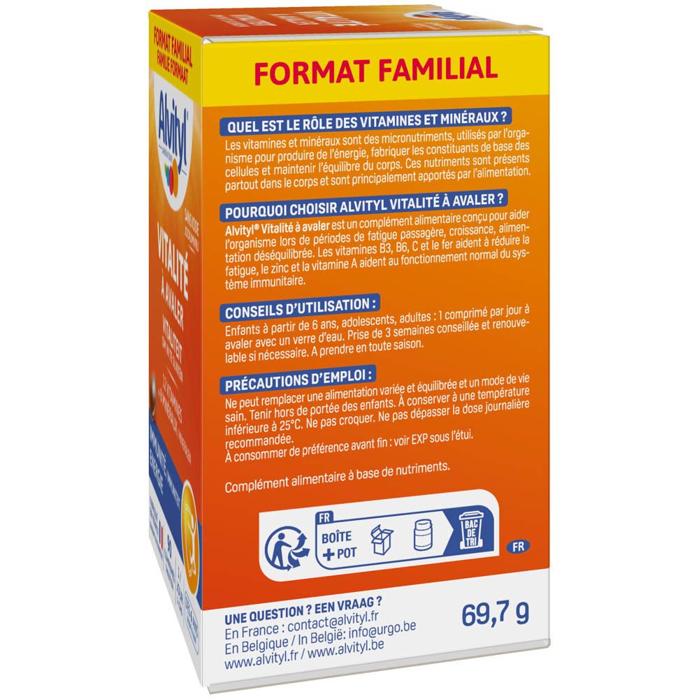 Boîte Alvityl Vitalité. Contient 12 vitamines et 8 minéraux. Pour enfants dès 6 ans.