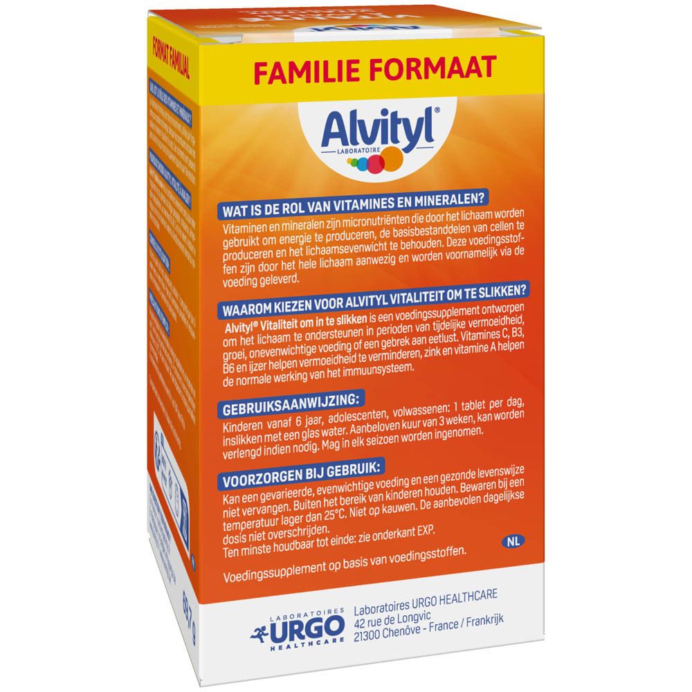 Boîte Alvityl Vitalité. Contient 12 vitamines et 8 minéraux. Pour enfants dès 6 ans.