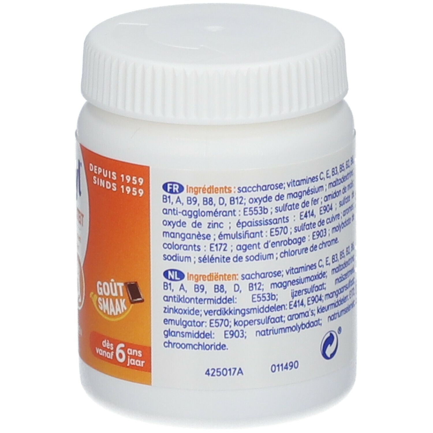 Rückseite der weißen Flasche Alvityl Vitalität. Zeigt Inhaltsstoffe und Informationen.