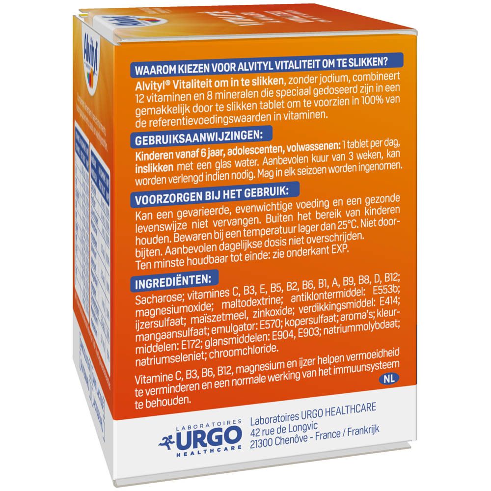 Rückseite der Alvityl Vitalität Schachtel. Informationen zur Anwendung und Inhaltsstoffe.
