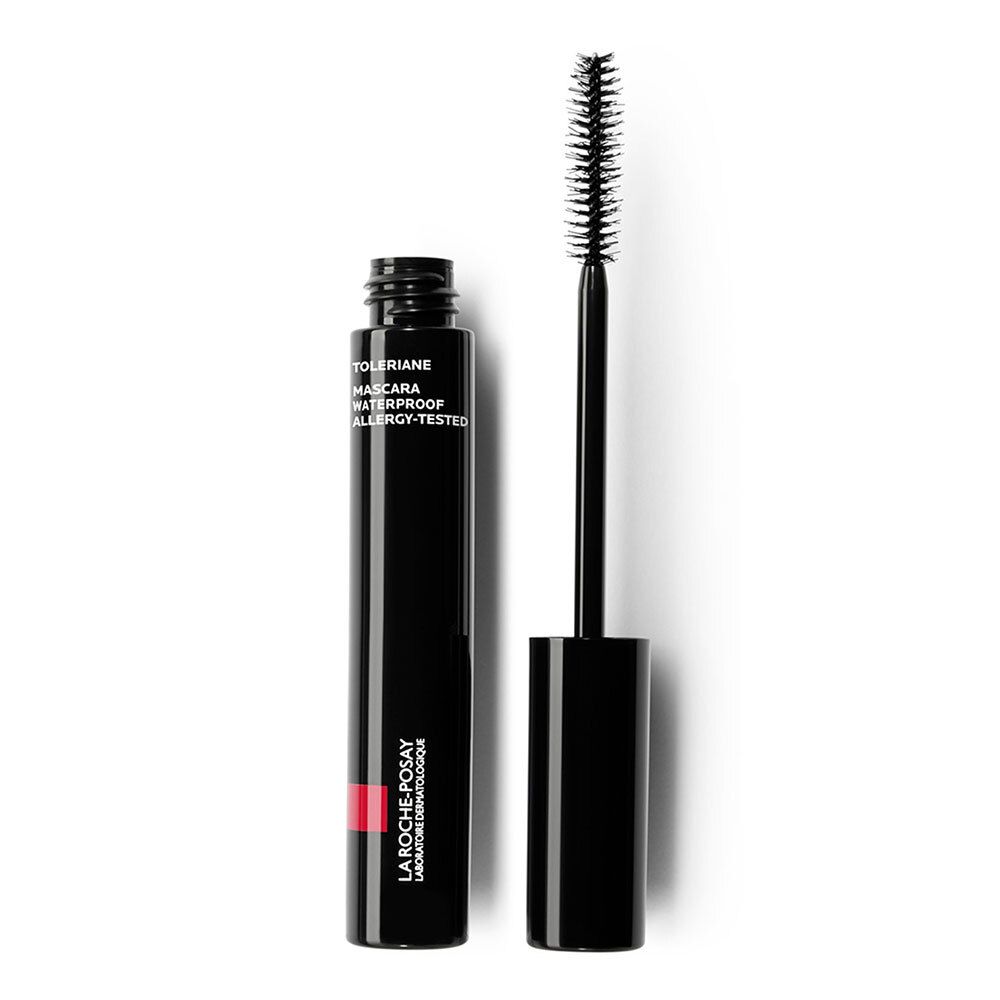 Tube de mascara noir avec brosse. Inscription : Toleriane Mascara Waterproof Allergy-Tested. Marque : La Roche-Posay.