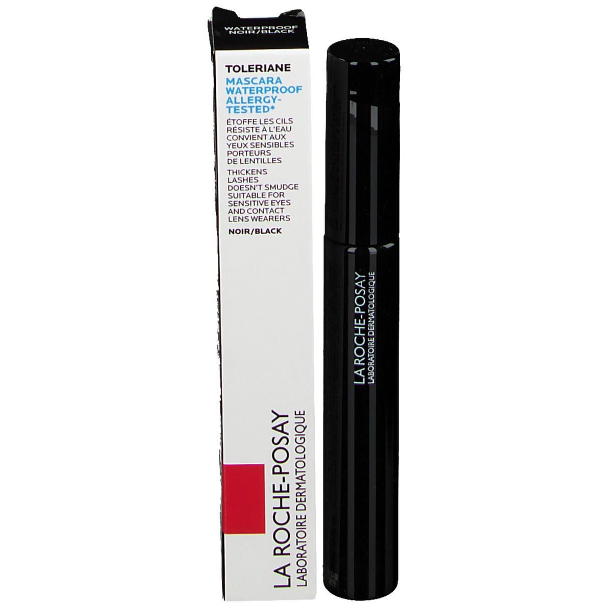 Emballage du mascara. Inscription : Toleriane Mascara Waterproof Allergy-Tested. Marque : La Roche-Posay.