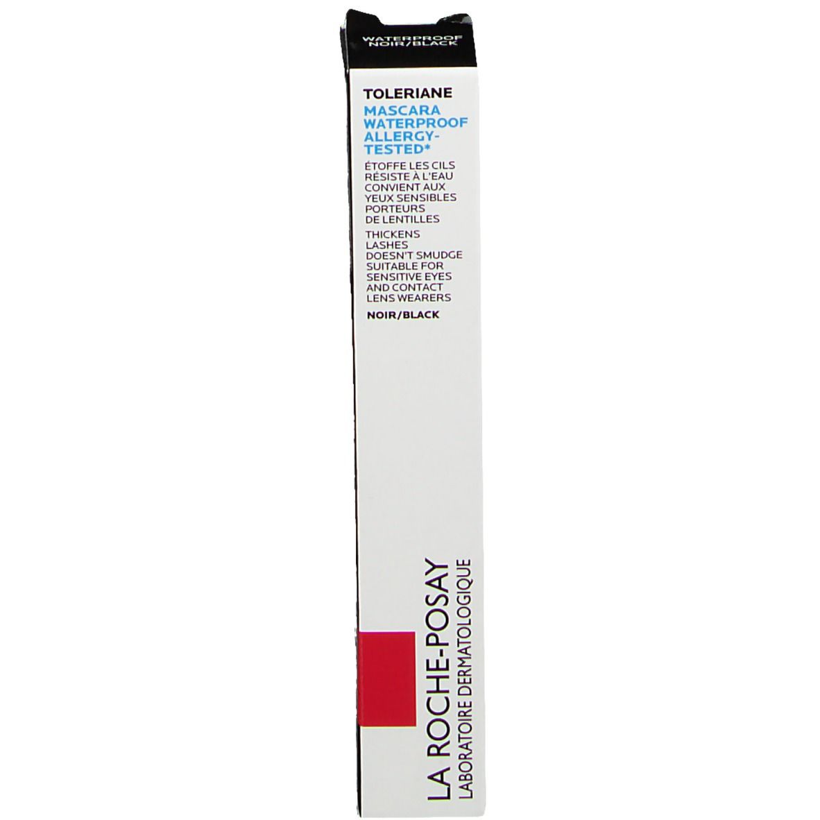 Emballage du mascara. Inscription : Toleriane Mascara Waterproof Allergy-Tested. Marque : La Roche-Posay.