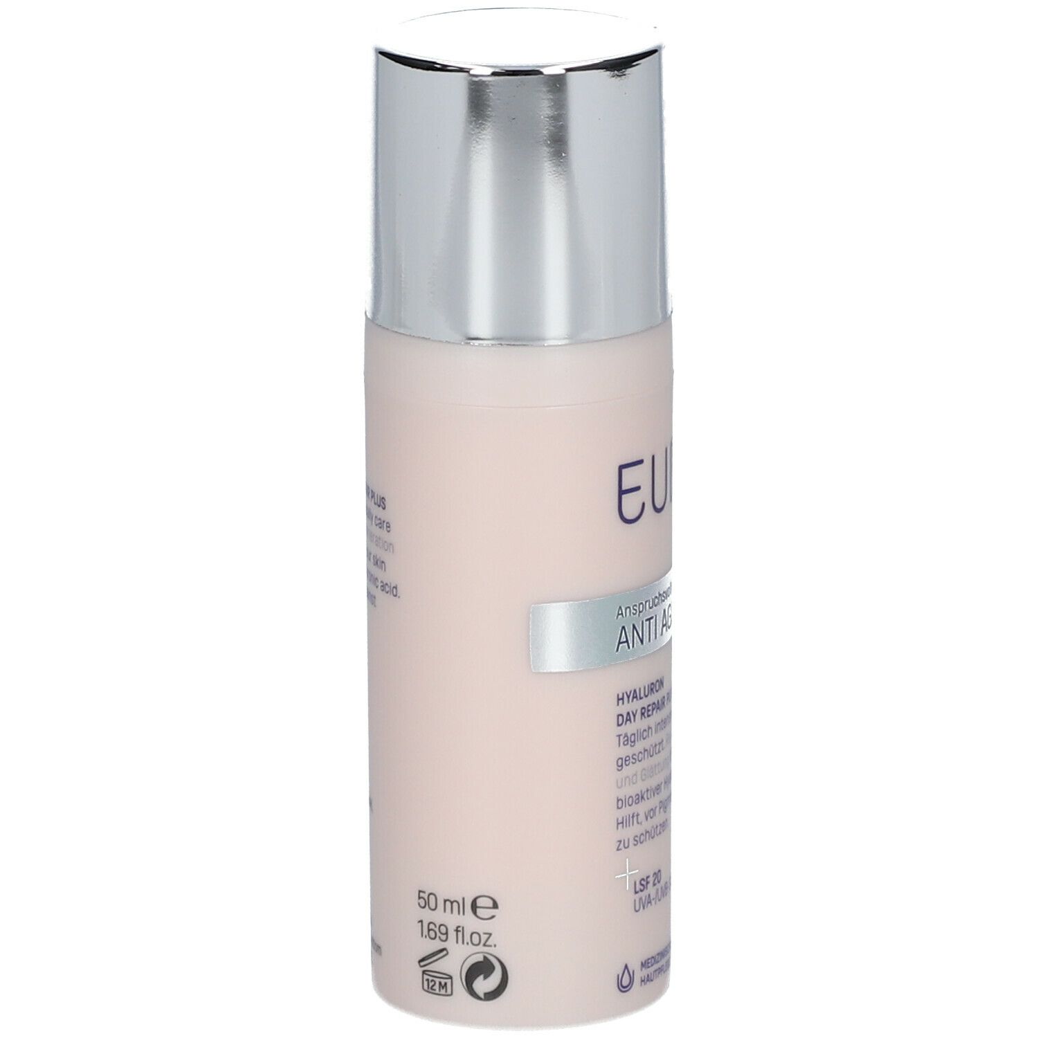 Rückseite des Creme-Flakons. Aufschrift: 50 ml, 1.69 fl.oz. Text in deutscher Sprache.