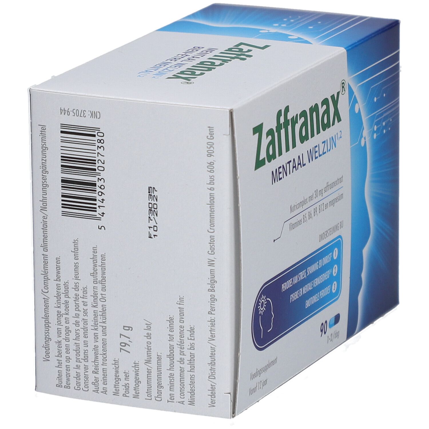 Boîte de Zaffranax, détail des ingrédients et informations. Contient 90 gélules.