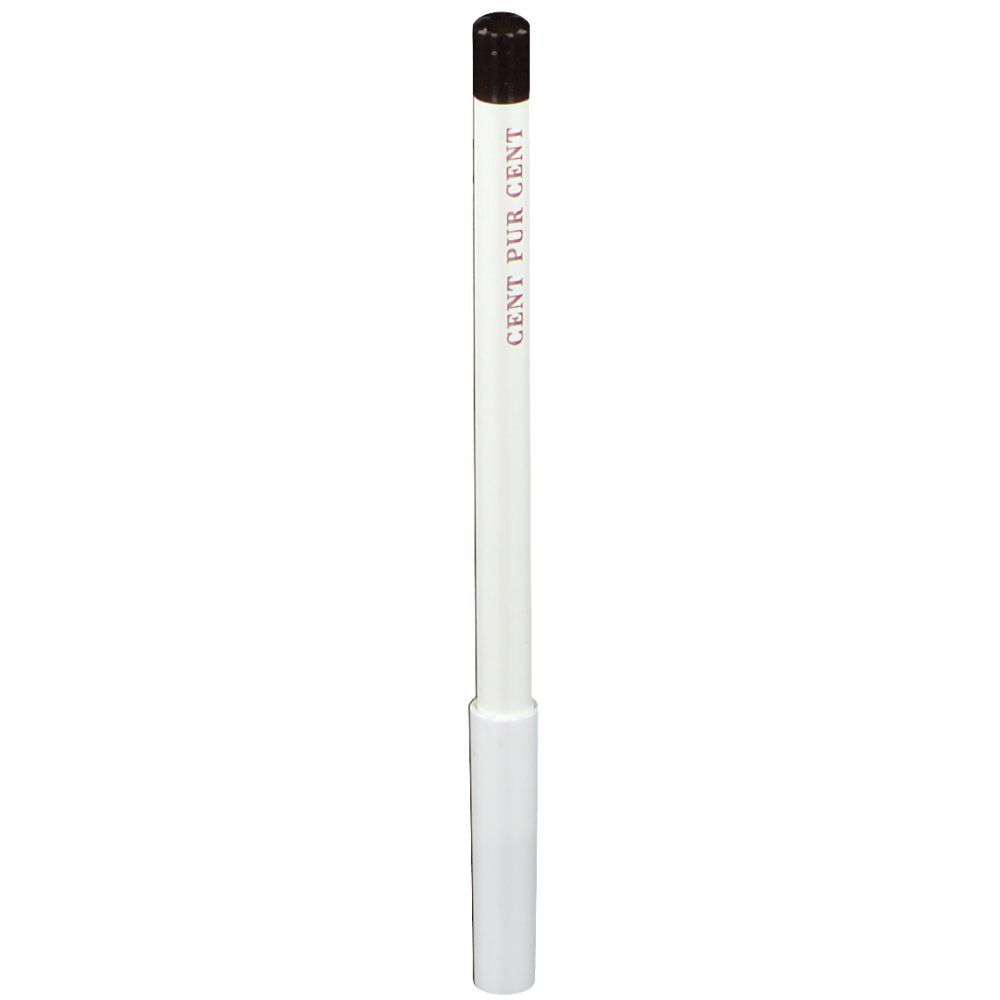 Crayon khôl blanc avec pointe marron. Inscription : CENT PUR CENT.