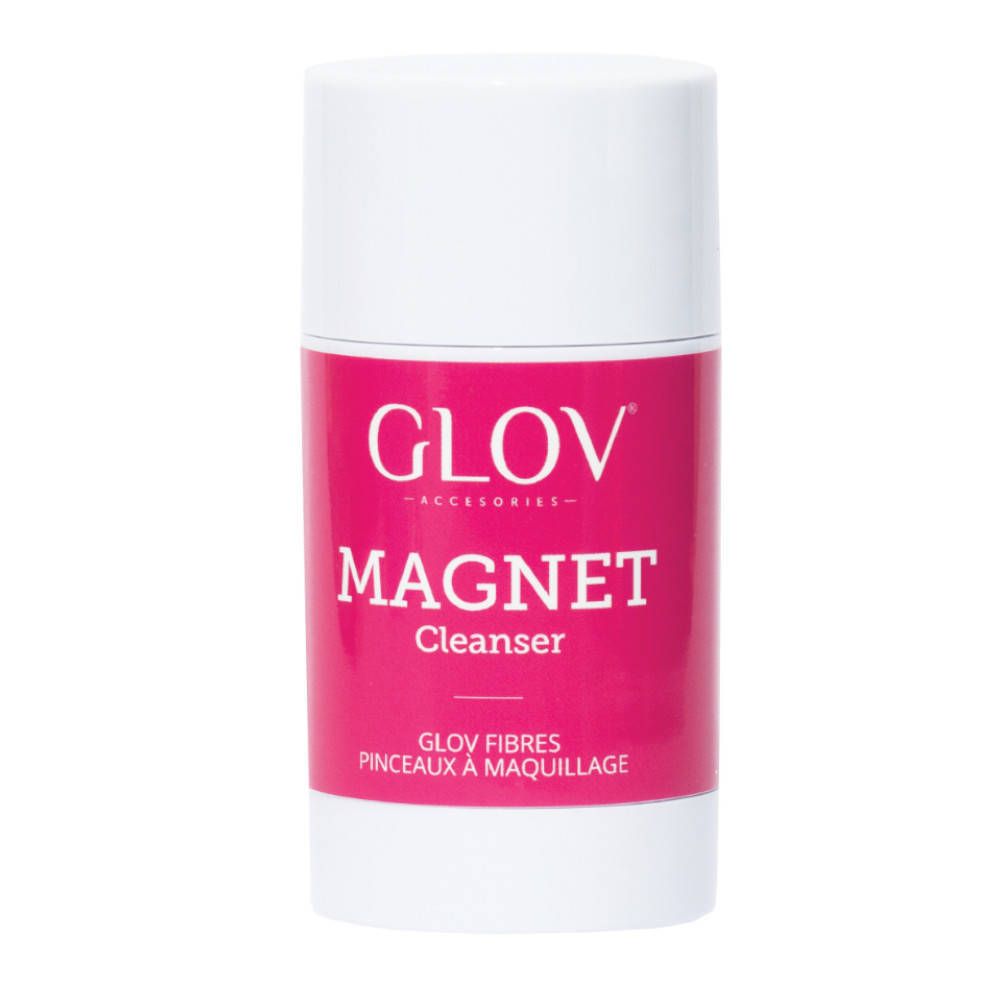 GLOV Magnet Cleanser. Emballage cylindrique avec partie centrale rose. Inscription: MAGNET Cleanser.