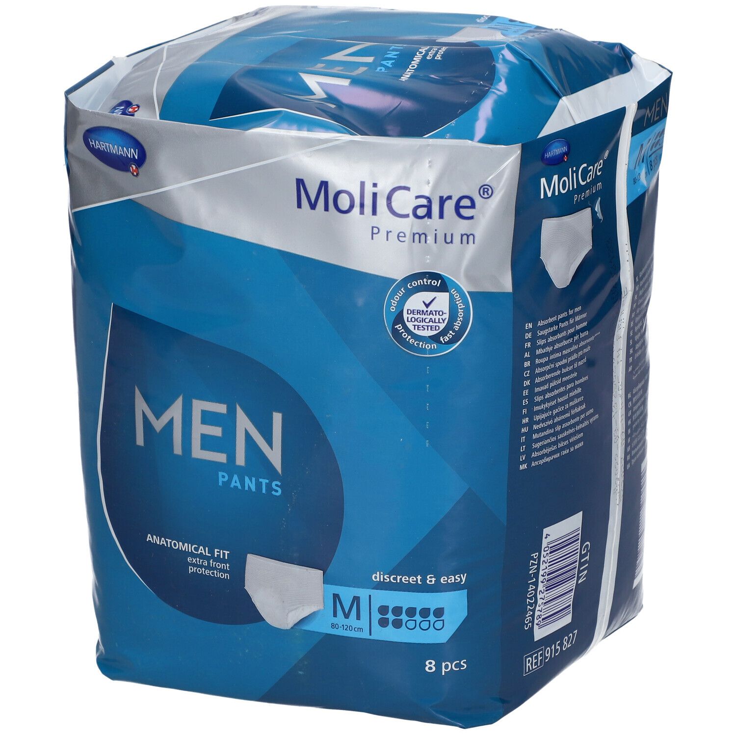 Paquet de MoliCare Premium Men Pants, taille M, 8 pièces. Coupe anatomique, protection extra. Testé dermatologiquement.