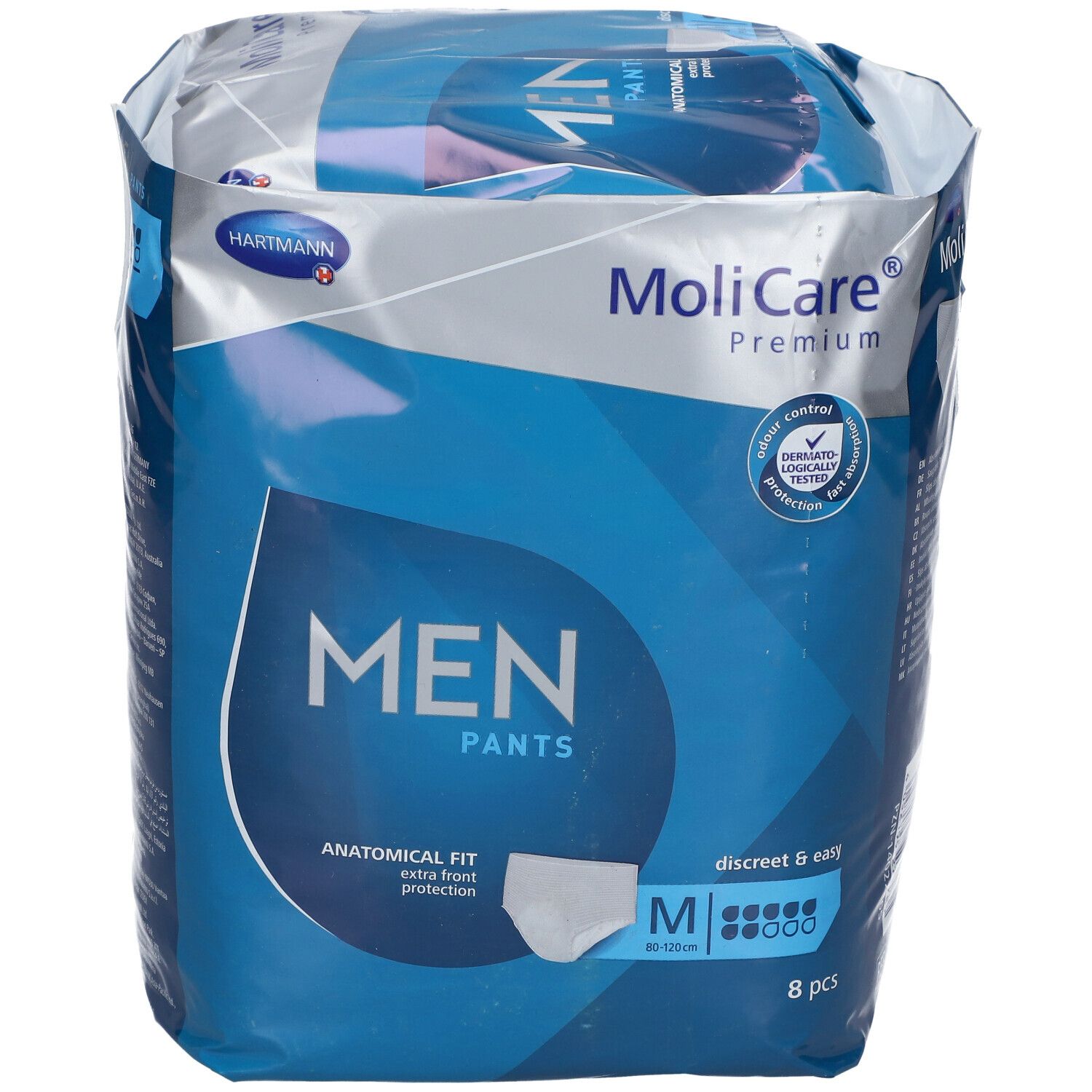 Paquet de MoliCare Premium Men Pants, taille M, 8 pièces. Coupe anatomique, protection extra. Testé dermatologiquement.