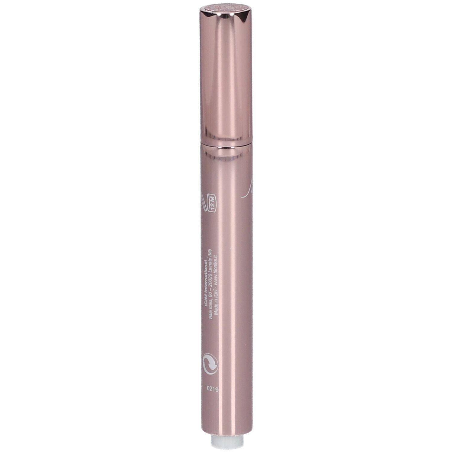 Rosafarbener Stift mit silberner Spitze und Kappe. Aufschrift auf dem Stift.