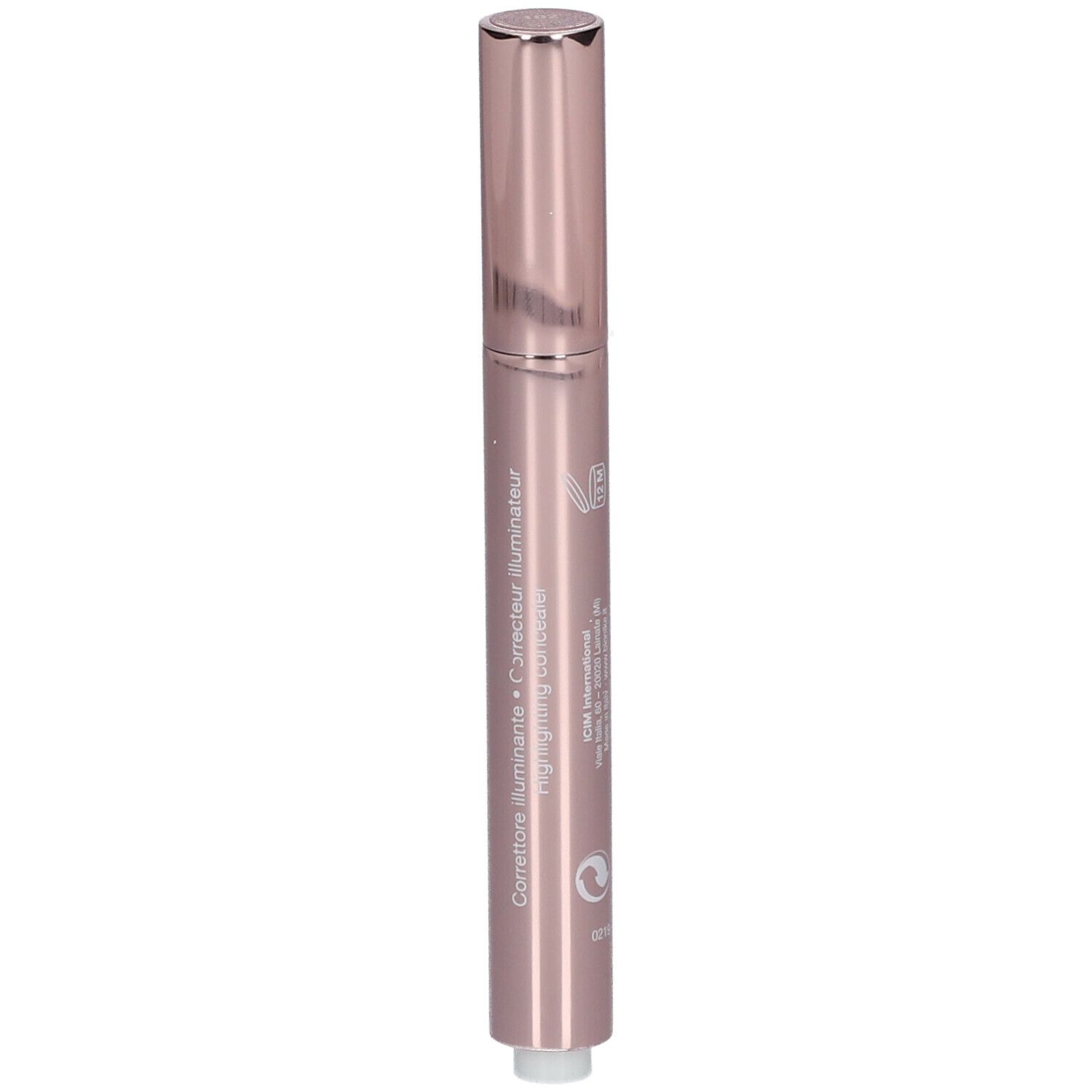 Rosafarbener Stift mit silberner Spitze und Kappe. Aufschrift: Corrector illuminante.