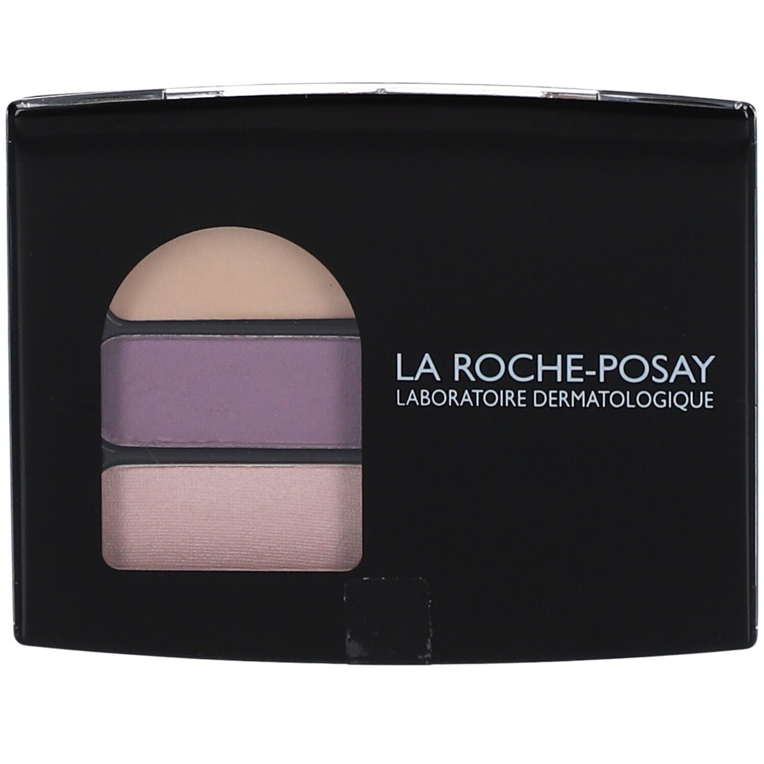 Oogschaduwpalet met drie tinten. Zwarte verpakking met La Roche-Posay logo.