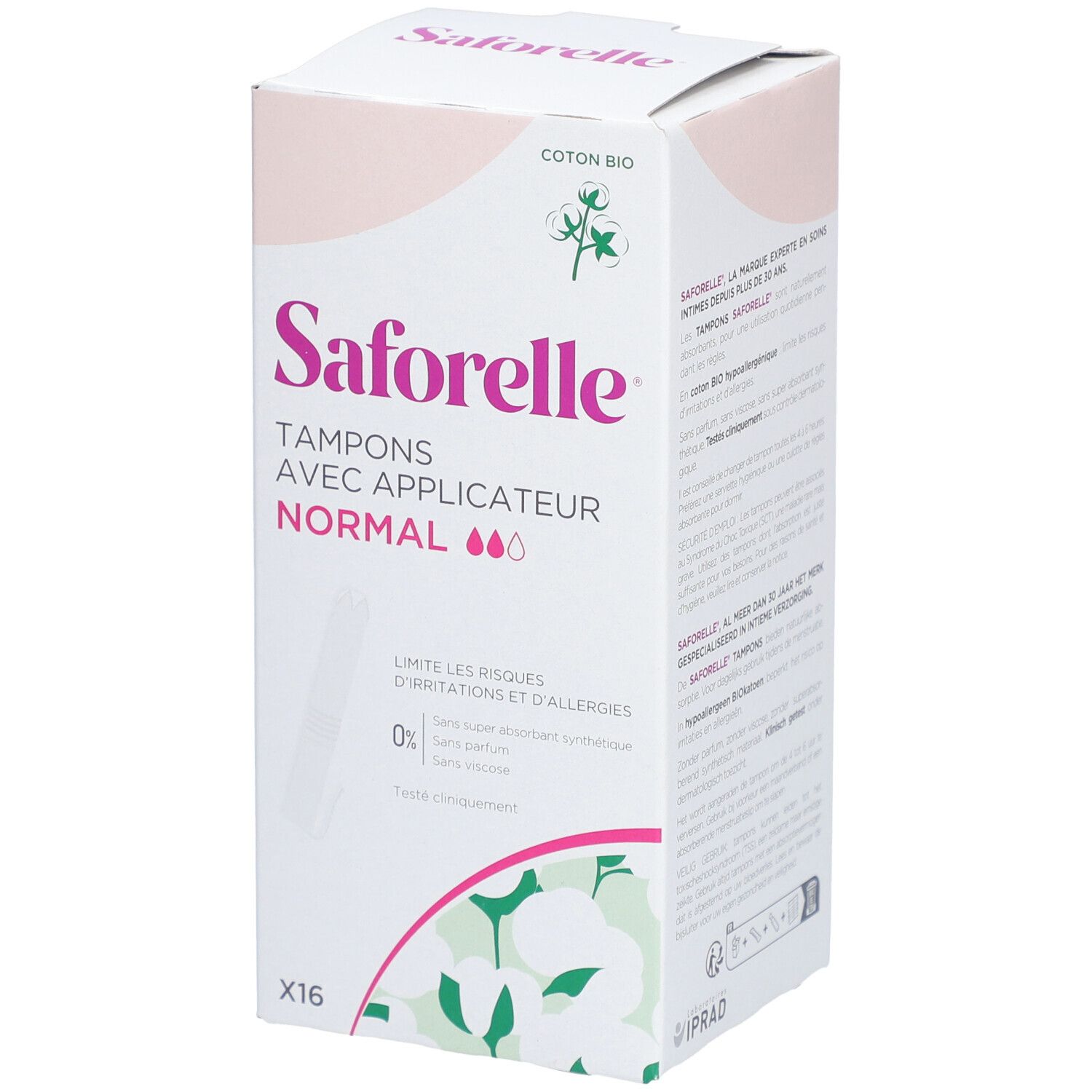 Saforelle Tampons met Inbrenghuls Normal 7,3x6,5x15,7 cm Tampon