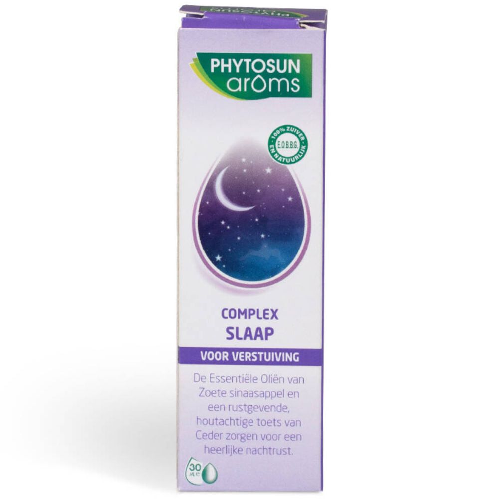 Schachtel mit Produktetikett. Logo und Produktname. Tropfenförmiges Design mit Mond und Sternen.