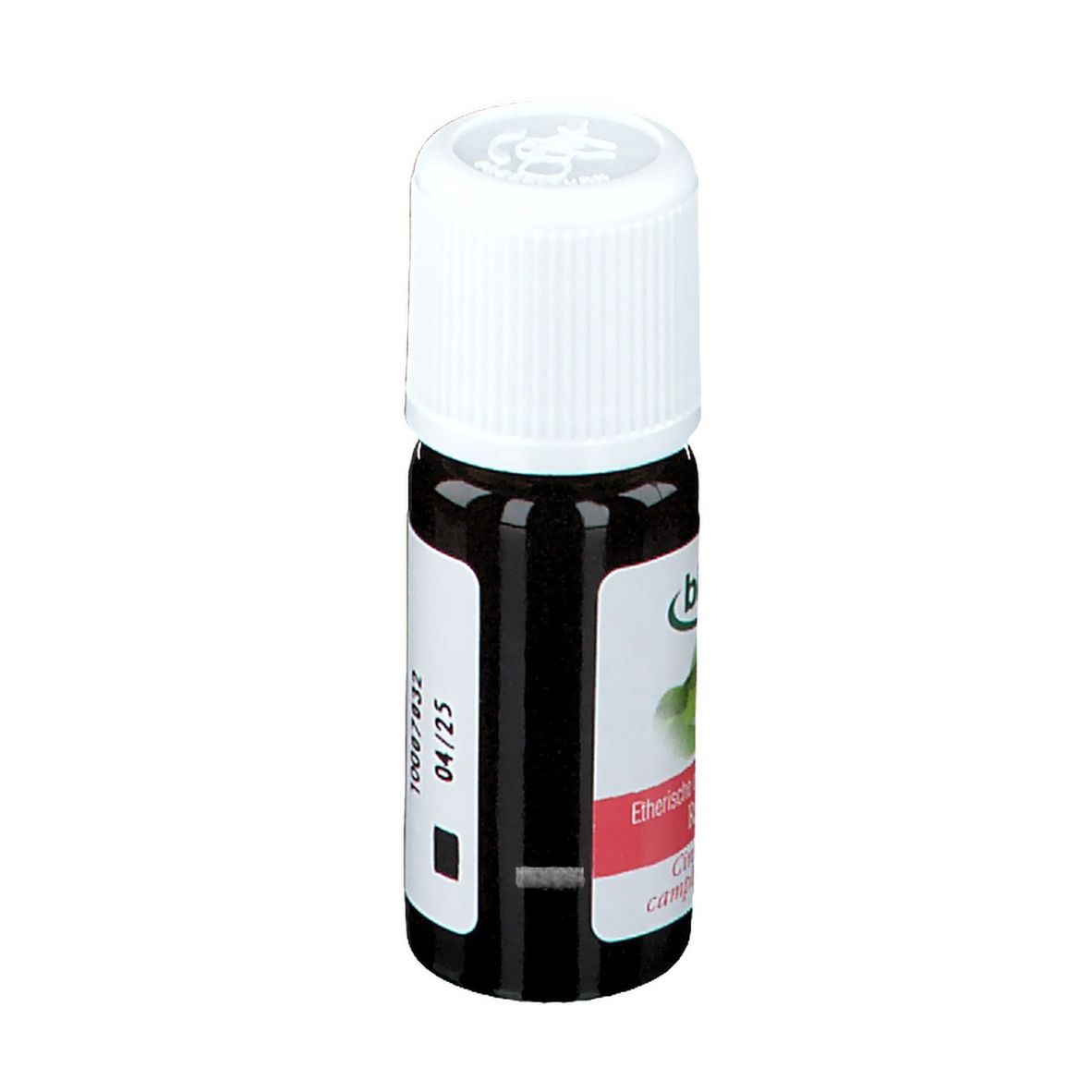 Braune Glasflasche mit weißem Deckel. Etikett mit Aufschrift: Bio, 100% rein und natürlich. MHD.