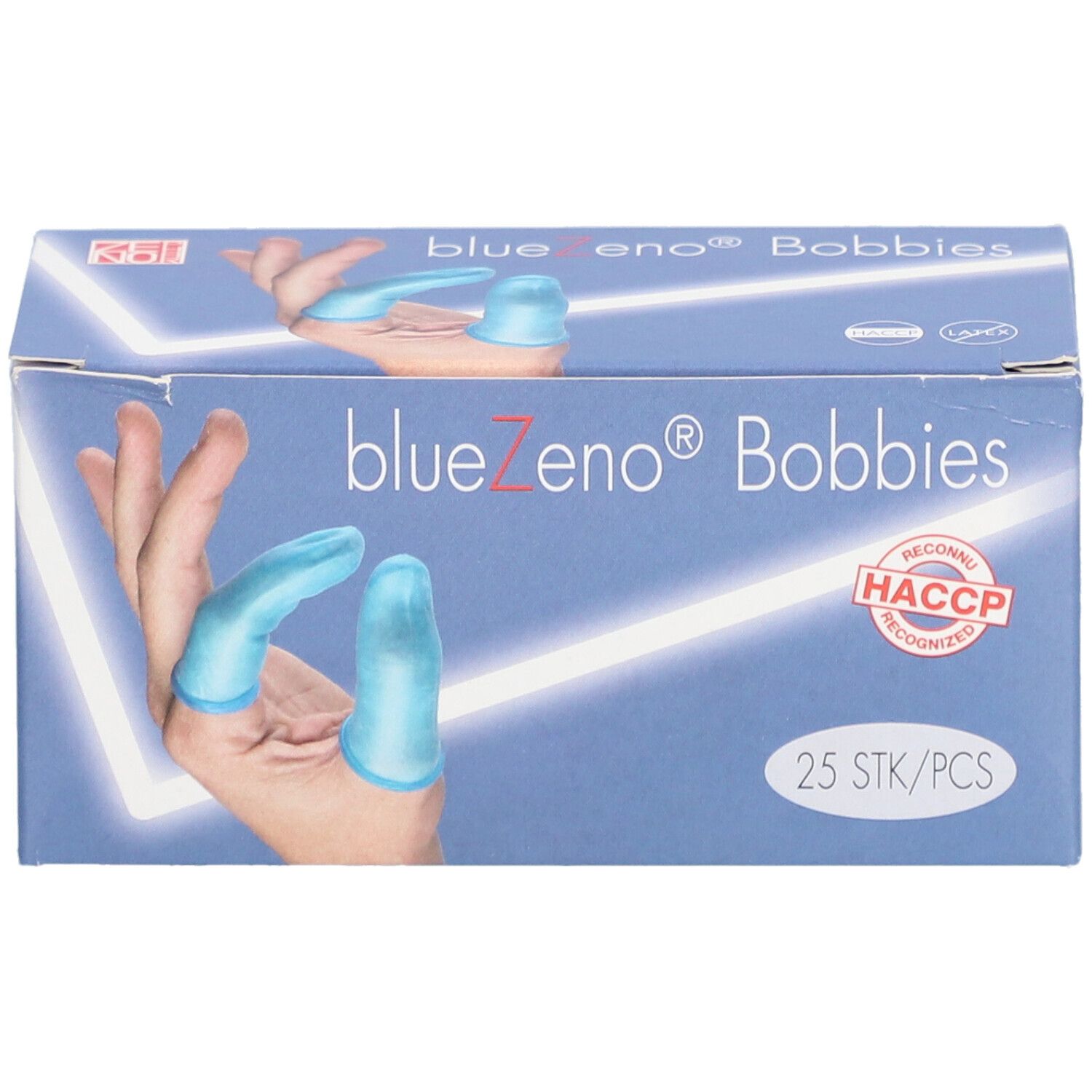 Packung mit 25 blauen Fingerlingen "blueZeno Bobbies".