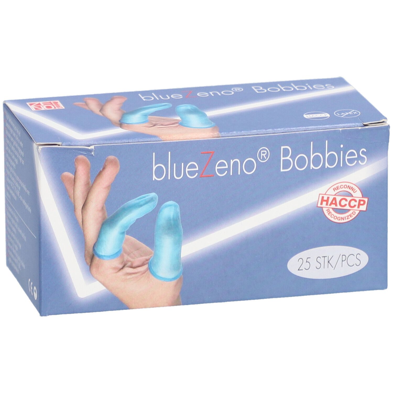 Packung mit 25 blauen Fingerlingen "blueZeno Bobbies".