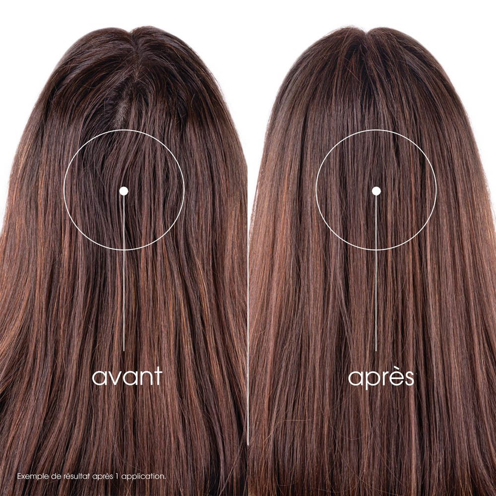 Haar voor en na gebruik. Effect van de droogshampoo.